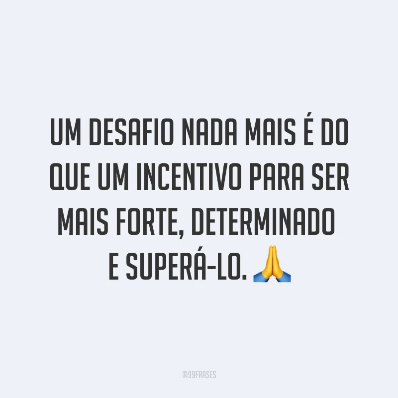 Um desafio nada mais é do que um incentivo para ser mais forte, determinado e superá-lo. ?