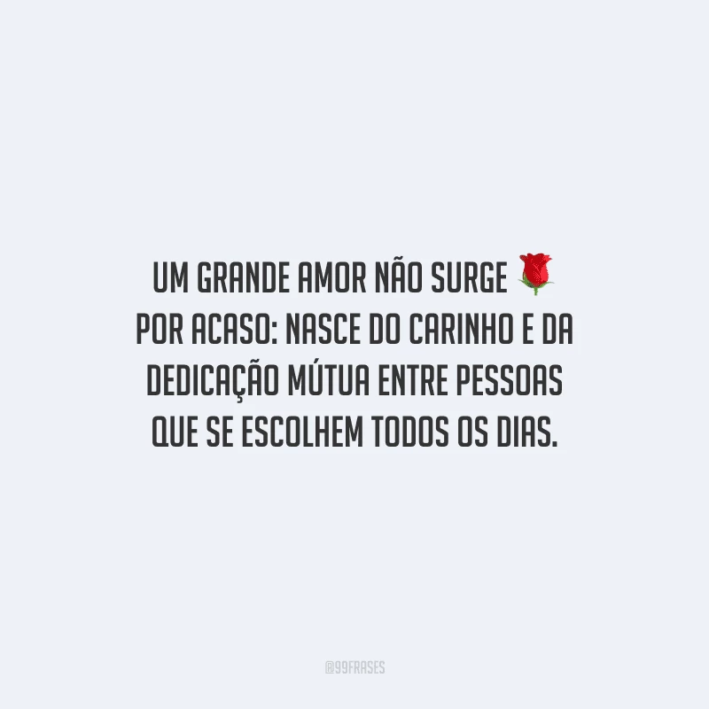 Um grande amor não surge por acaso: nasce do carinho e da dedicação mútua entre pessoas que se escolhem todos os dias.