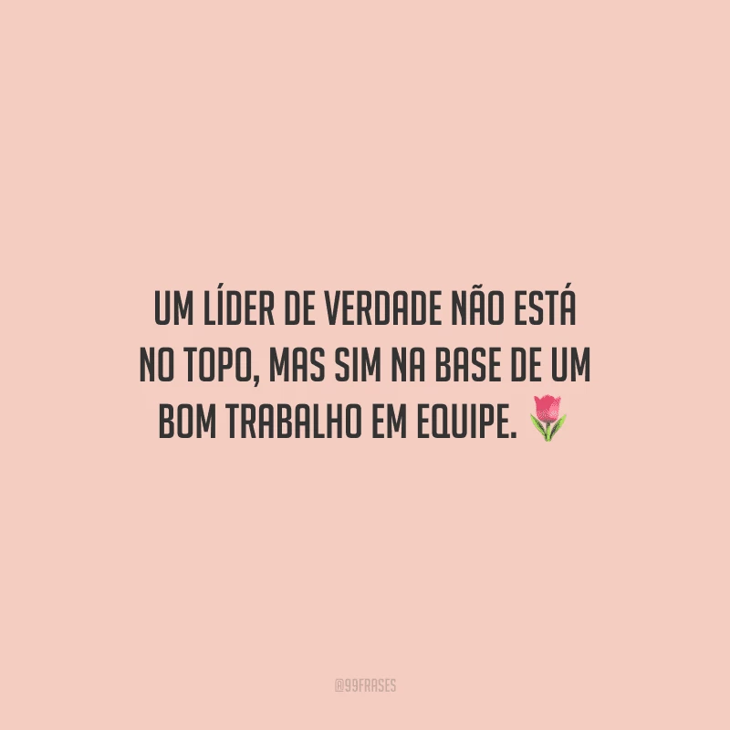 Um líder de verdade não está no topo, mas sim na base de um bom trabalho em equipe.
