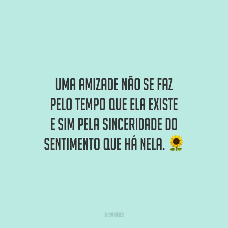 Uma amizade não se faz pelo tempo que ela existe e sim pela sinceridade do sentimento que há nela.