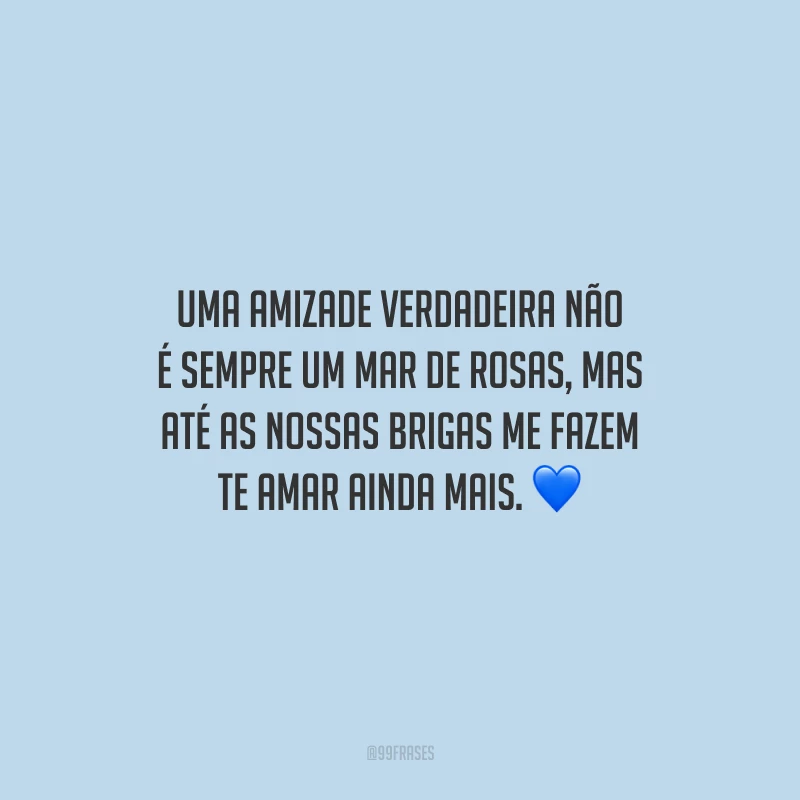 Uma amizade verdadeira não é sempre um mar de rosas, mas até as nossas brigas me fazem te amar ainda mais.