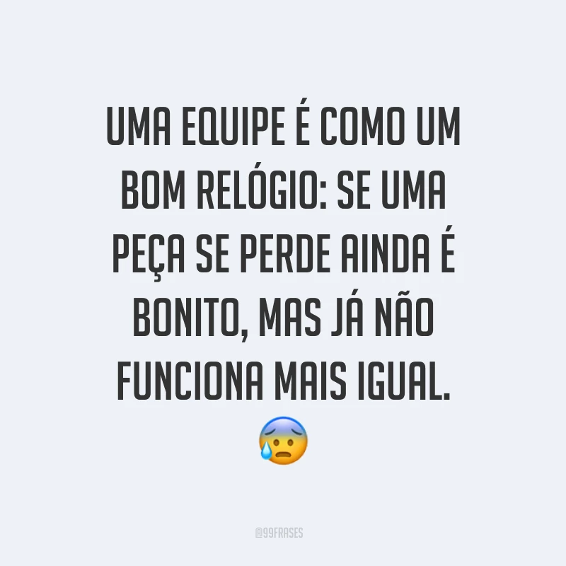 Uma equipe é como um bom relógio: se uma peça se perde ainda é bonito, mas já não funciona mais igual. ?
