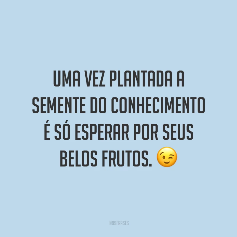 Uma vez plantada a semente do conhecimento é só esperar por seus belos frutos.