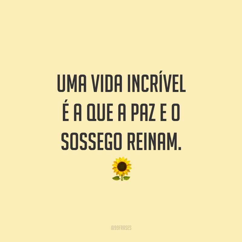 Uma vida incrível é a que a paz e o sossego reinam. 🌻