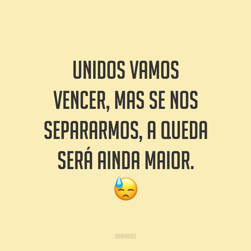 Unidos vamos vencer, mas se nos separarmos, a queda será ainda maior. 😓