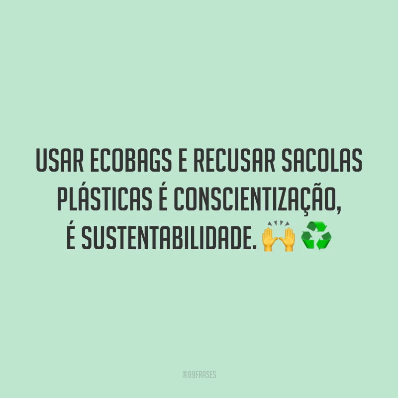 Usar ecobags e recusar sacolas plásticas é conscientização, é sustentabilidade. 🙌♻️