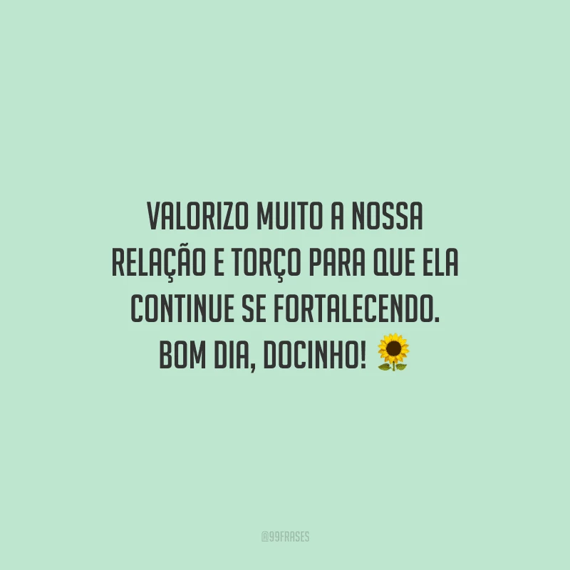 Valorizo muito a nossa relação e torço para que ela continue se fortalecendo. Bom dia, docinho!