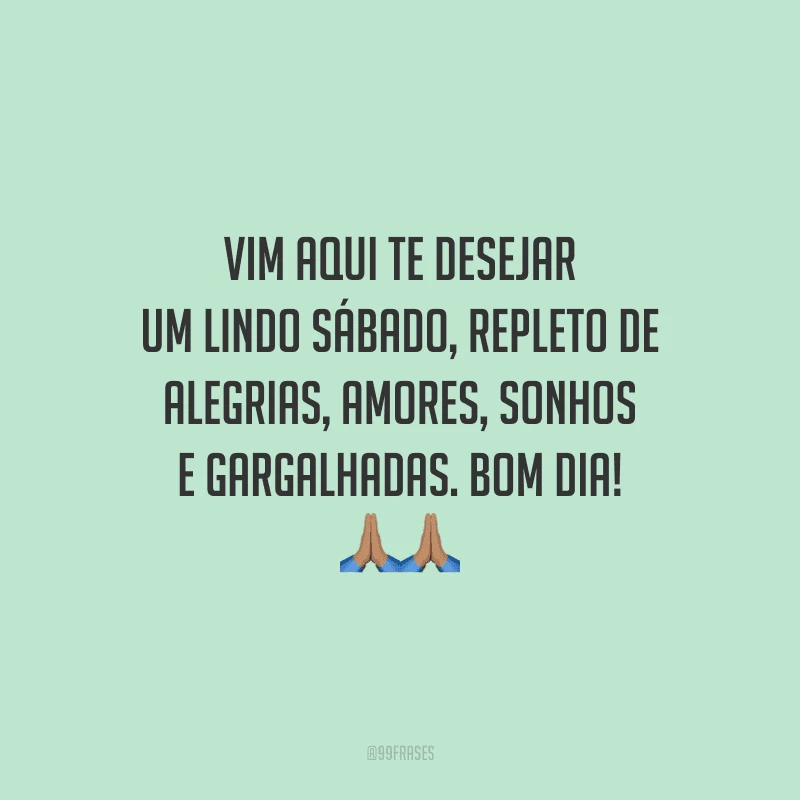 Vim aqui te desejar um lindo sábado, repleto de alegrias, amores, sonhos e gargalhadas. Bom dia!
