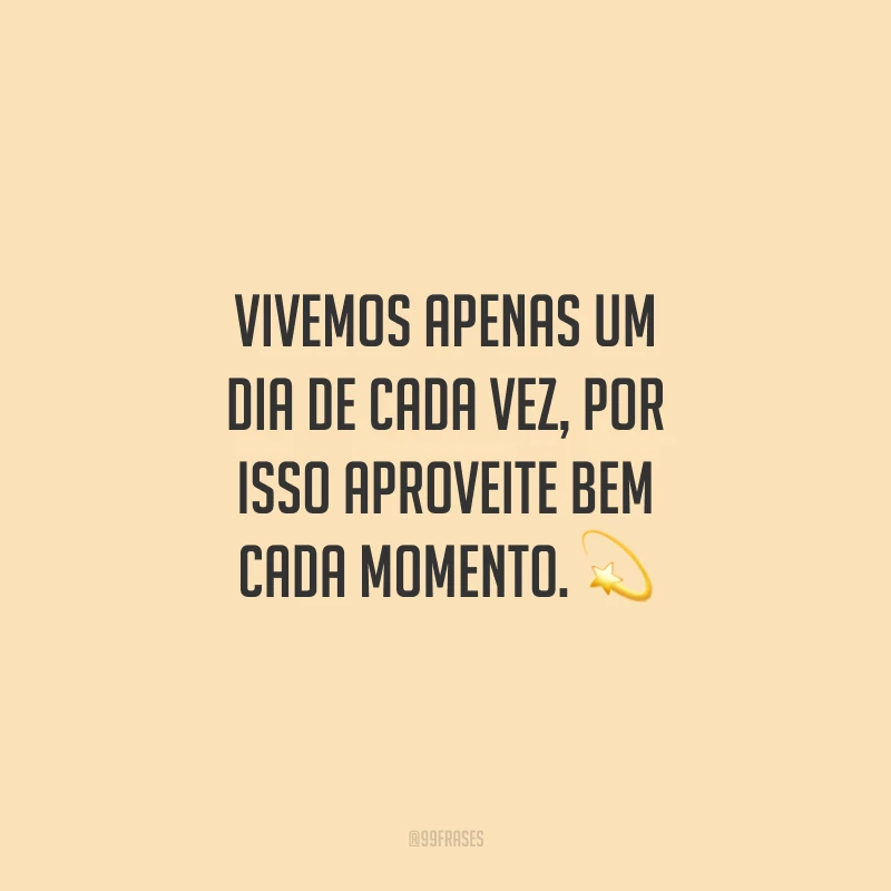 Vivemos apenas um dia de cada vez, por isso aproveite bem cada momento. 