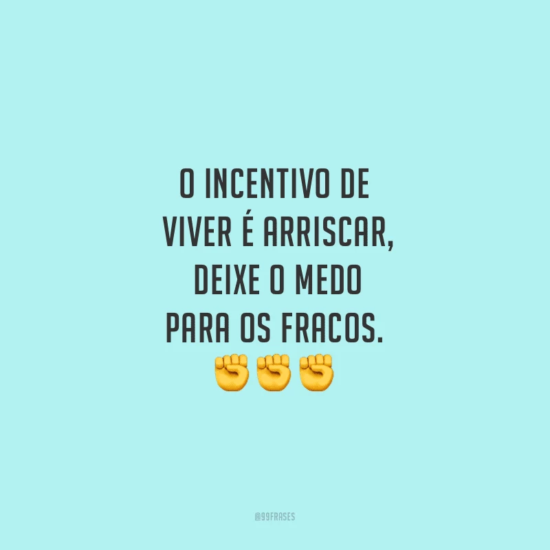 O incentivo de viver é arriscar, deixe o medo para os fracos. 