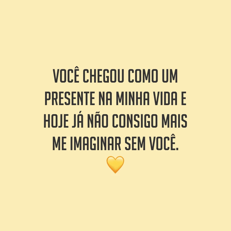Você chegou como um presente na minha vida e hoje já não consigo mais me imaginar sem você.