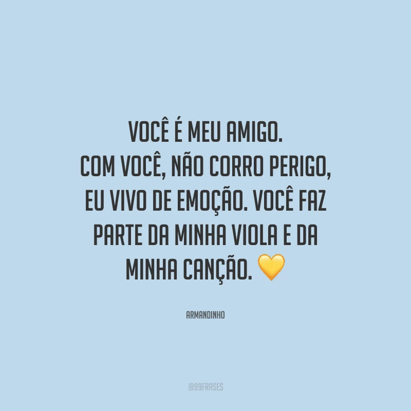 Você é meu amigo. Com você, não corro perigo, eu vivo de emoção. Você faz parte da minha viola e da minha canção.