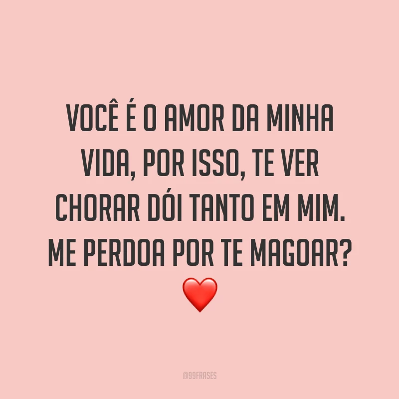 Você é o amor da minha vida, por isso, te ver chorar dói tanto em mim. Me perdoa por te magoar? ❤
