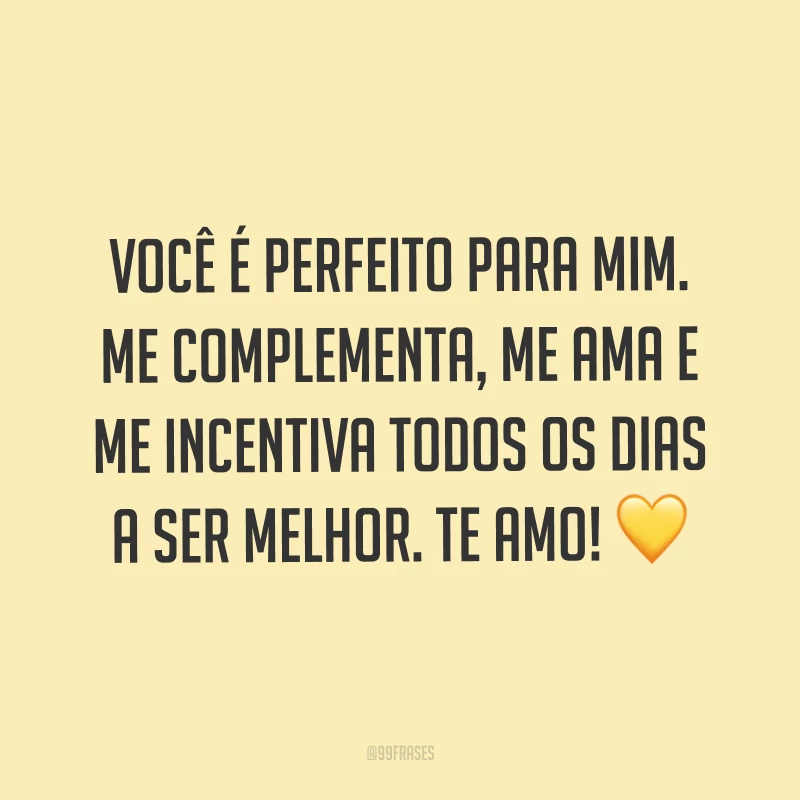 Você é perfeito para mim. Me complementa, me ama e me incentiva todos os dias a ser melhor. Te amo! ?