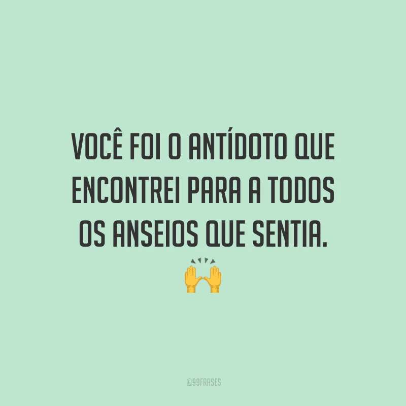 Você foi o antídoto que encontrei para a todos os anseios que sentia.