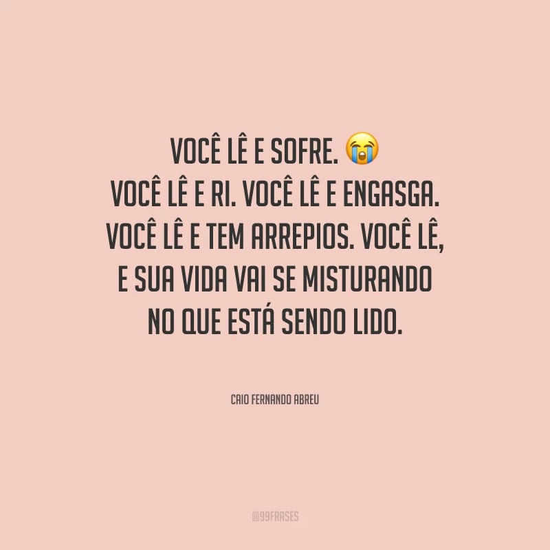 Você lê e sofre. Você lê e ri. Você lê e engasga. Você lê e tem arrepios. Você lê, e sua vida vai se misturando no que está sendo lido.
