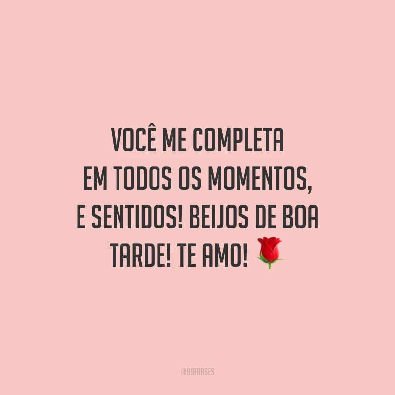 Você me completa em todos os momentos, e sentidos! Beijos de boa tarde! Te amo!