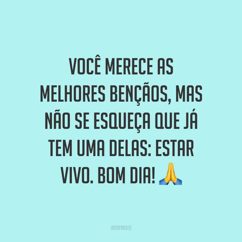 Você merece as melhores bençãos, mas não se esqueça que já tem uma delas: estar vivo. Bom dia! ?