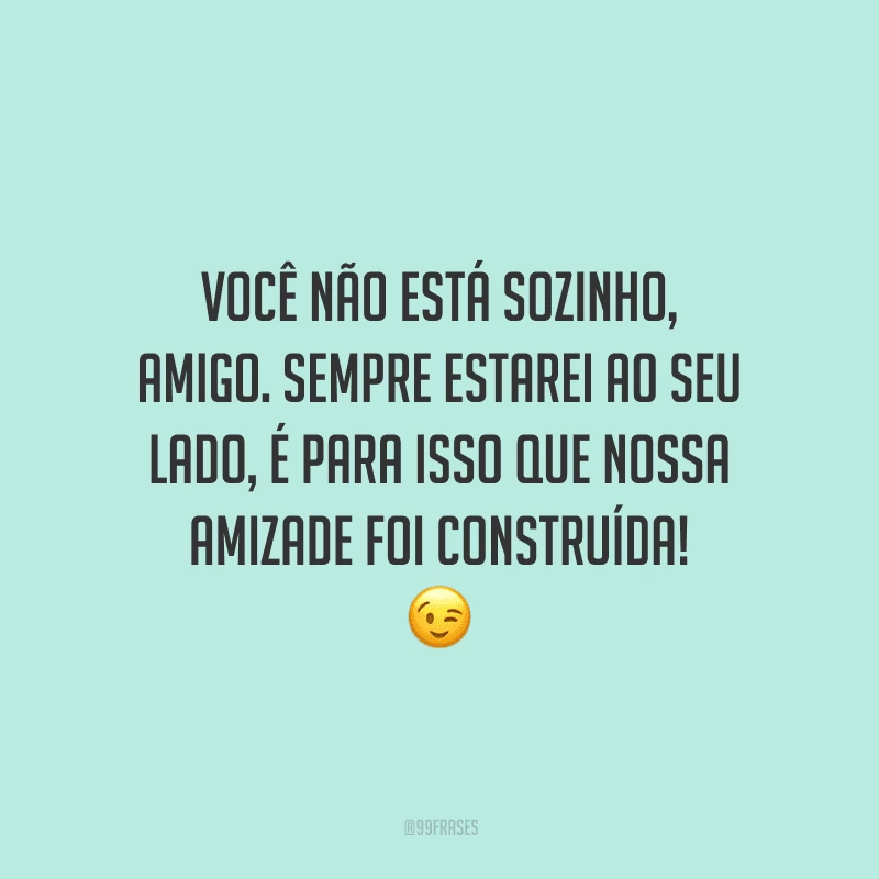 Você não está sozinho, amigo. Sempre estarei ao seu lado, é para isso que nossa amizade foi construída! 