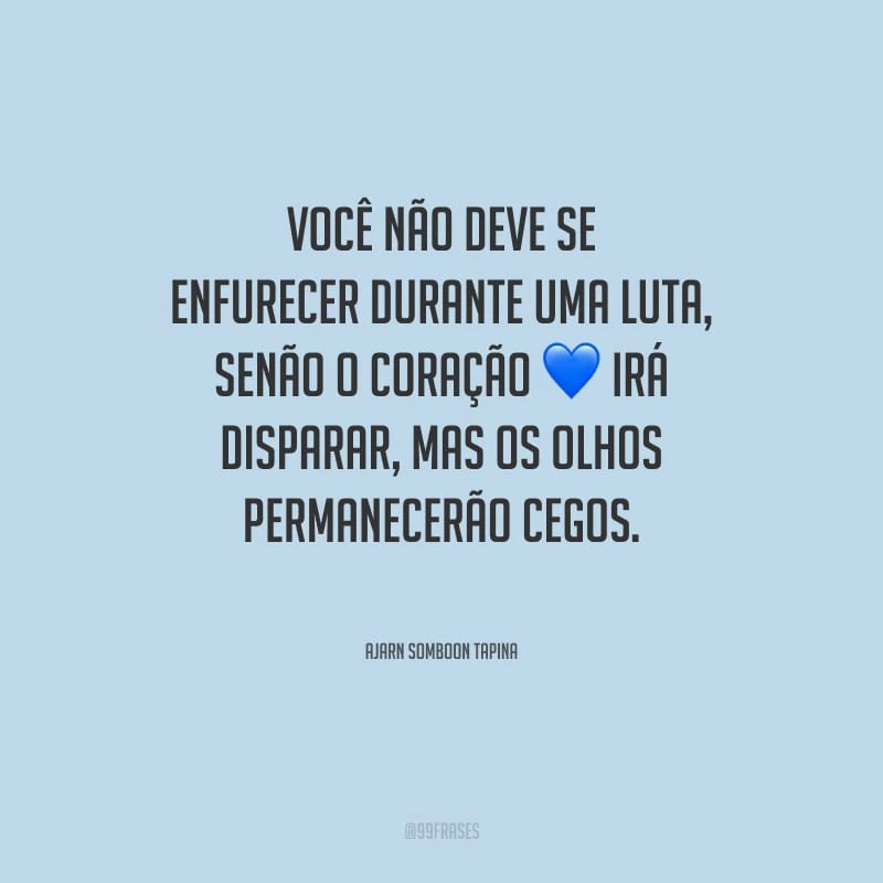 Você não deve se enfurecer durante uma luta, senão o coração irá disparar, mas os olhos permanecerão cegos.