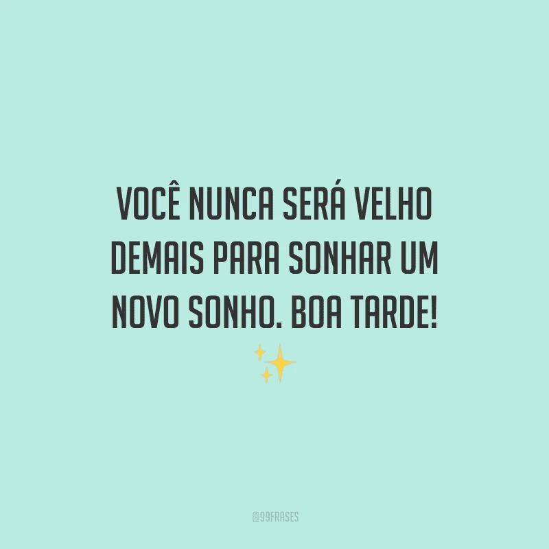 Você nunca será velho demais para sonhar um novo sonho. Boa tarde!