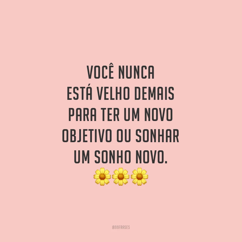 Você nunca está velho demais para ter um novo objetivo ou sonhar um sonho novo.