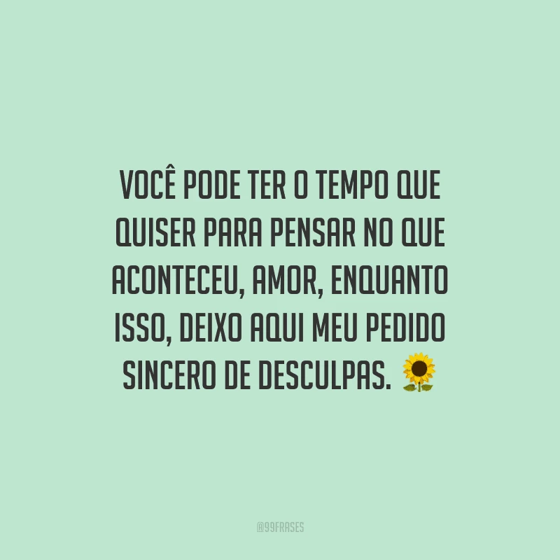 Você pode ter o tempo que quiser para pensar no que aconteceu, amor, enquanto isso, deixo aqui meu pedido sincero de desculpas.