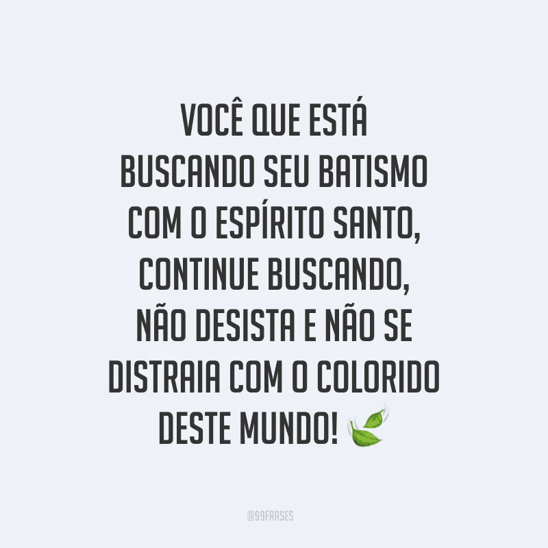 Você que está buscando seu batismo com o Espírito Santo, continue buscando, não desista e não se distraia com o colorido deste mundo!