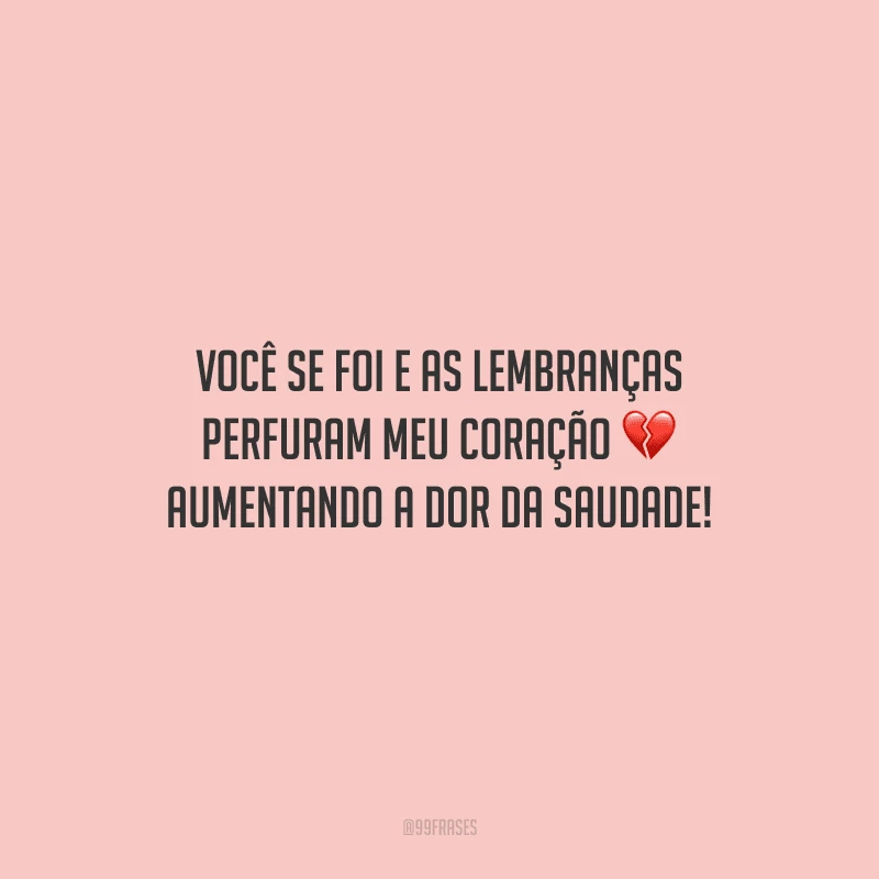 Você se foi e as lembranças perfuram meu coração aumentando a dor da saudade!  