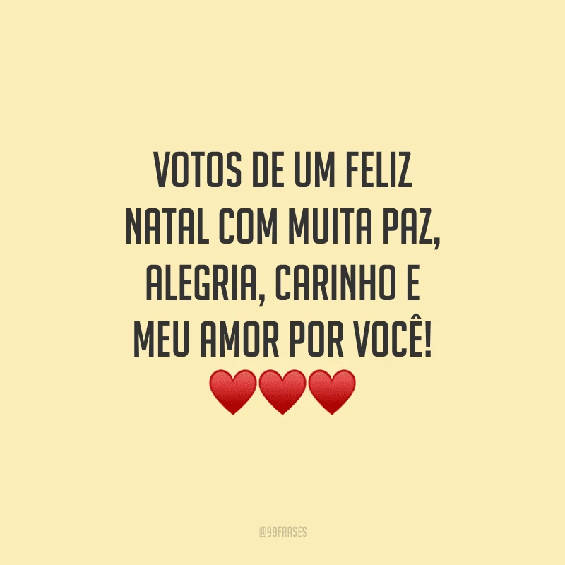 Votos de um Feliz Natal com muita paz, alegria, carinho e meu amor por você!
