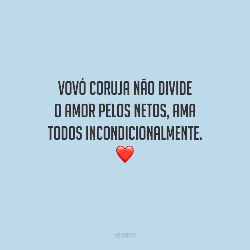 Vovó coruja não divide o amor pelos netos, ama todos incondicionalmente.