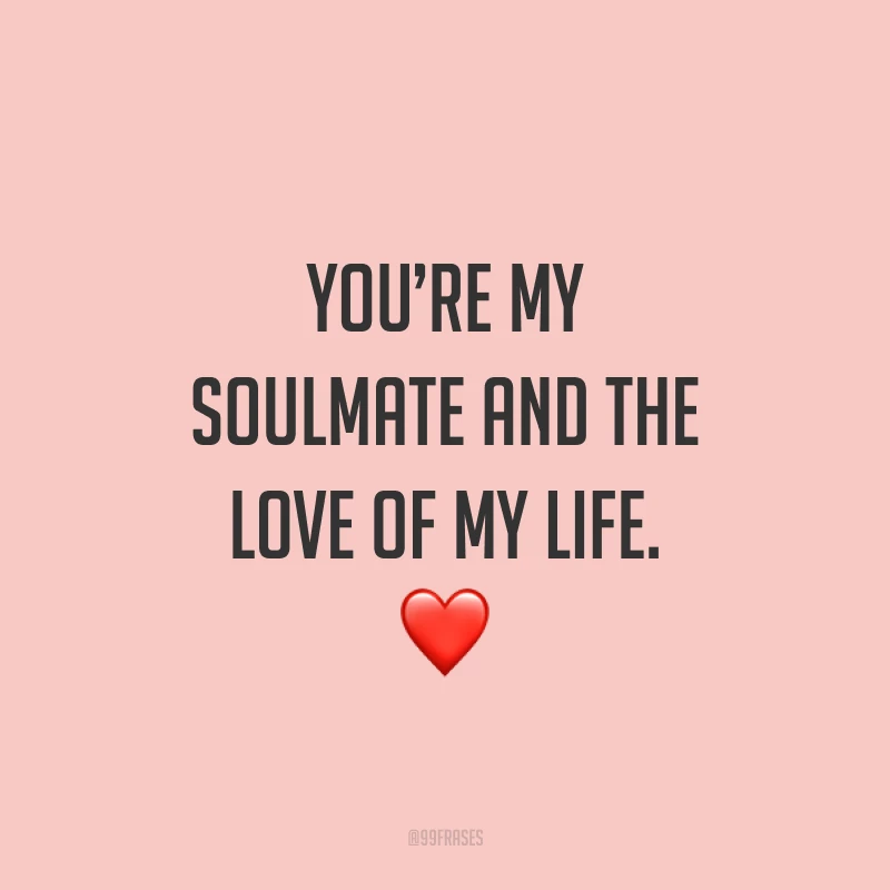 You’re my soulmate and the love of my life. ❤ (Você é minha alma gêmea e o amor da minha vida.)