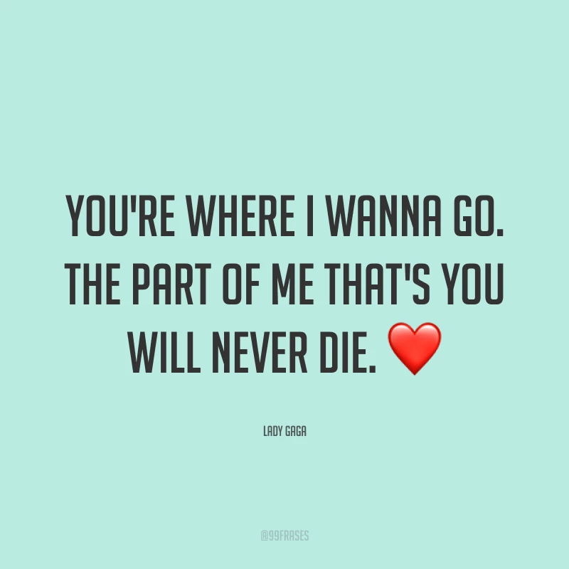You're where I wanna go. The part of me that's you will never die. ❤ (Você está onde eu quero ir. A parte de mim que é você, nunca irá morrer.)